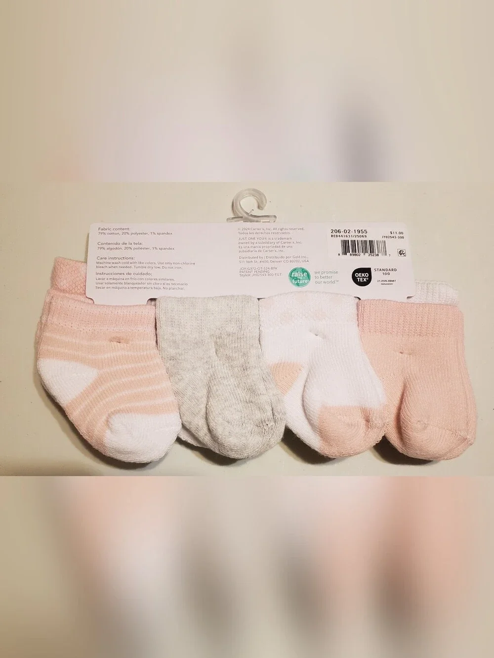Carter's Baby Socks, Pants & Nuby Pacifier Clip - White, Pink, Gray